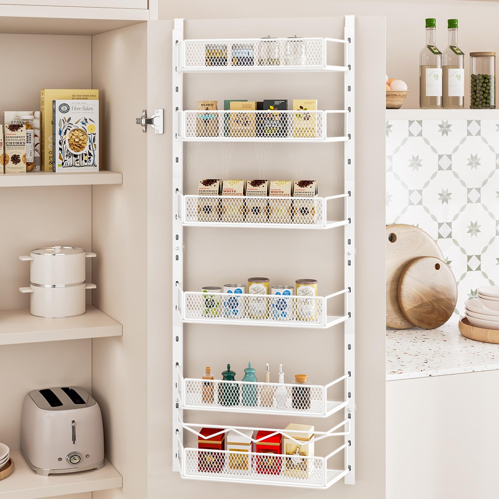 Photo 1 of (USED/FAIR) Dazioter Over the Door Pantry Organizer, 6-Tier Pantry Organization and Storage,Adjustable Hanging Spice Rack Shelves, Cabinet Door Organizer for Easy Install, Home & Kitchen Essentials, White