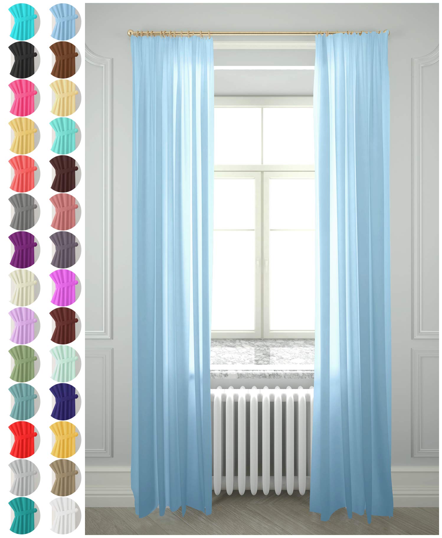 Megachest gathering tape voile curtain(Baby Blue W 56" x L 54" (2 Panels))