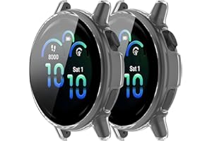 EasEasy 2 Pack Compatible for Garmin Vivoactive 6 Case, Full Cover Hard PC Case With Built-in 9H Tempered Glass Protector For
