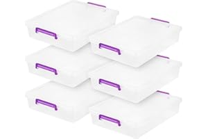 IRIS USA 6 Qt. Plastic Craft Storage Container Bins with Lids, 6 Pack, Small Art & Office Supply Organizer Tote, Sensory Bins & Boxes for Home & University, Stackable, Secure Latch Buckles, Clear