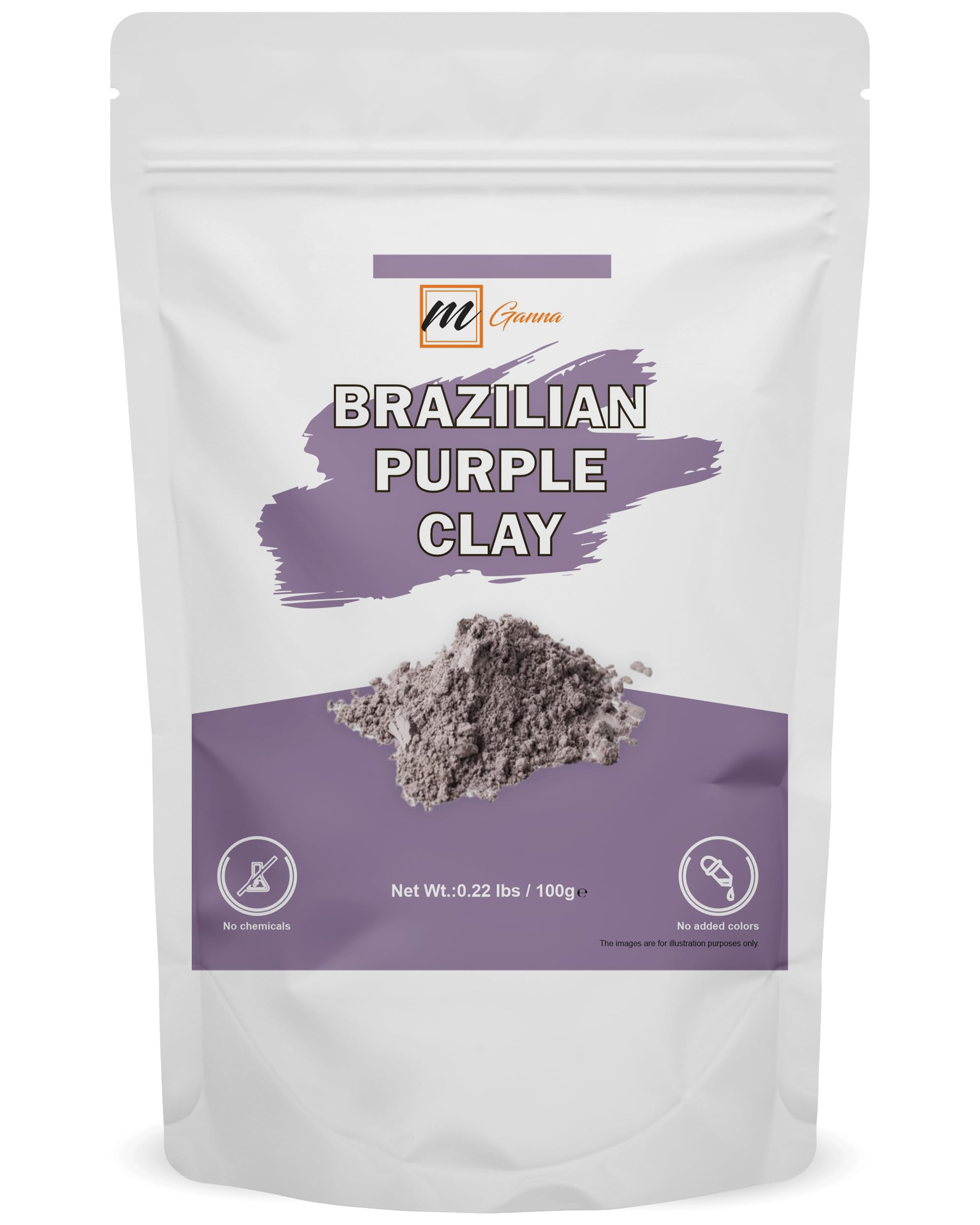 mGanna 100% Natural Brazilian Purple Clay Powder 0.22 lbs / 100 g for Skin firming, Creams and Soap Making