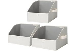 StorageWorks Closet Storage Bins, Trapezoid Organizer Box for Shelves, Fabric Clothes Bin, Foldable Organizing Baskets with Handles, Small, 3-Pack, Mixing of Beige, White & Ivory