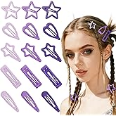 LLMSIX 15pcs Purple Snap Hair Clips, No Slip Metal Snap Hair Clips for Women, Cute Snaps Barrettes for Women and Girls Birthday Party Hair Gifts(5 Styles)