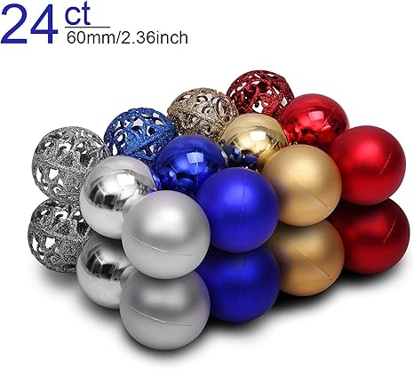 Atopsell 24ct Christmas Balls Shatterproof Plastic Christmas
