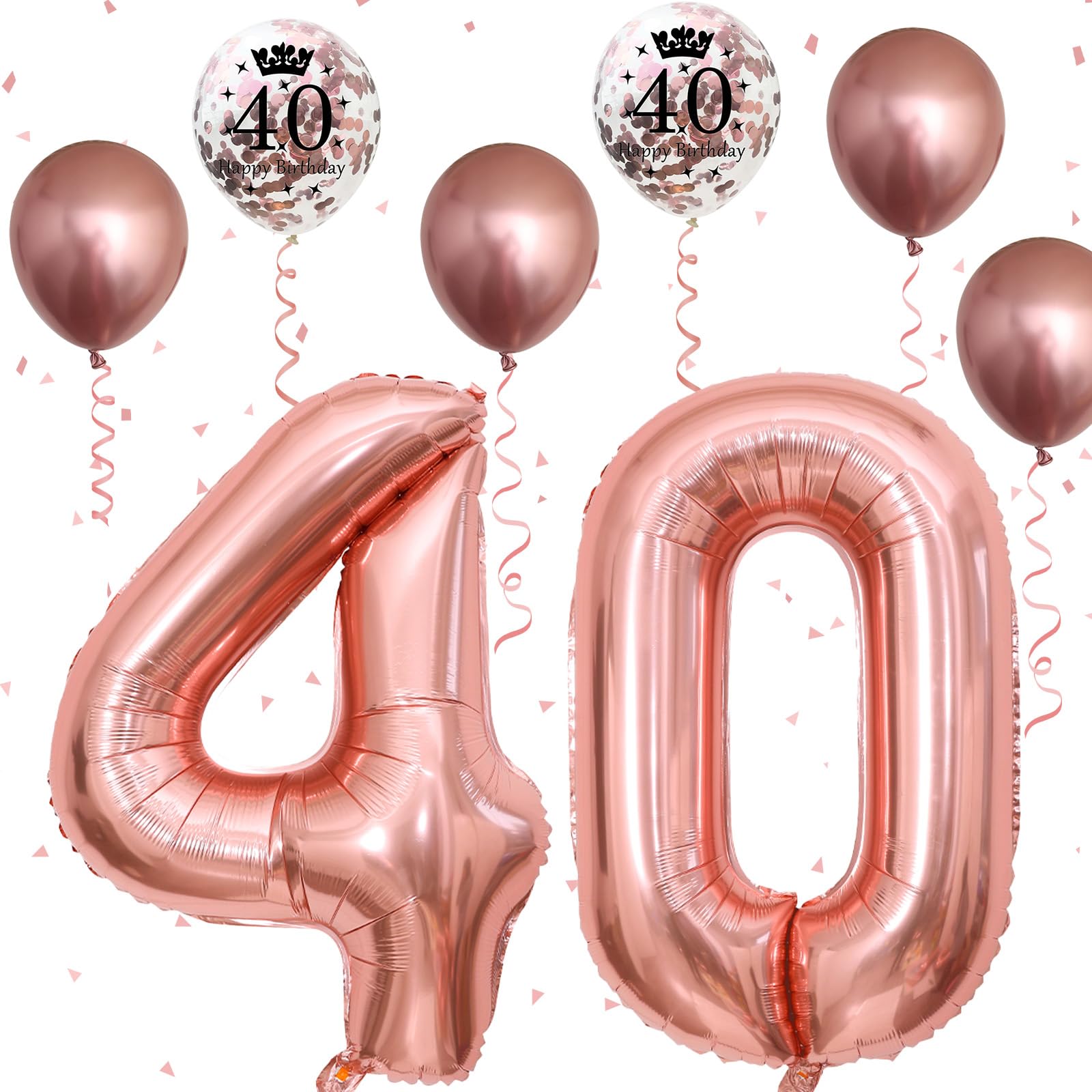 Photo 1 of 40th Birthday Balloons Rose Gold, 40th Birthday Decoration for Women with Large Foil 40 Number Balloons 12 Inch Rose Gold Birthday Print Confetti Balloon Metallic Balloons for 40th Birthday Decor