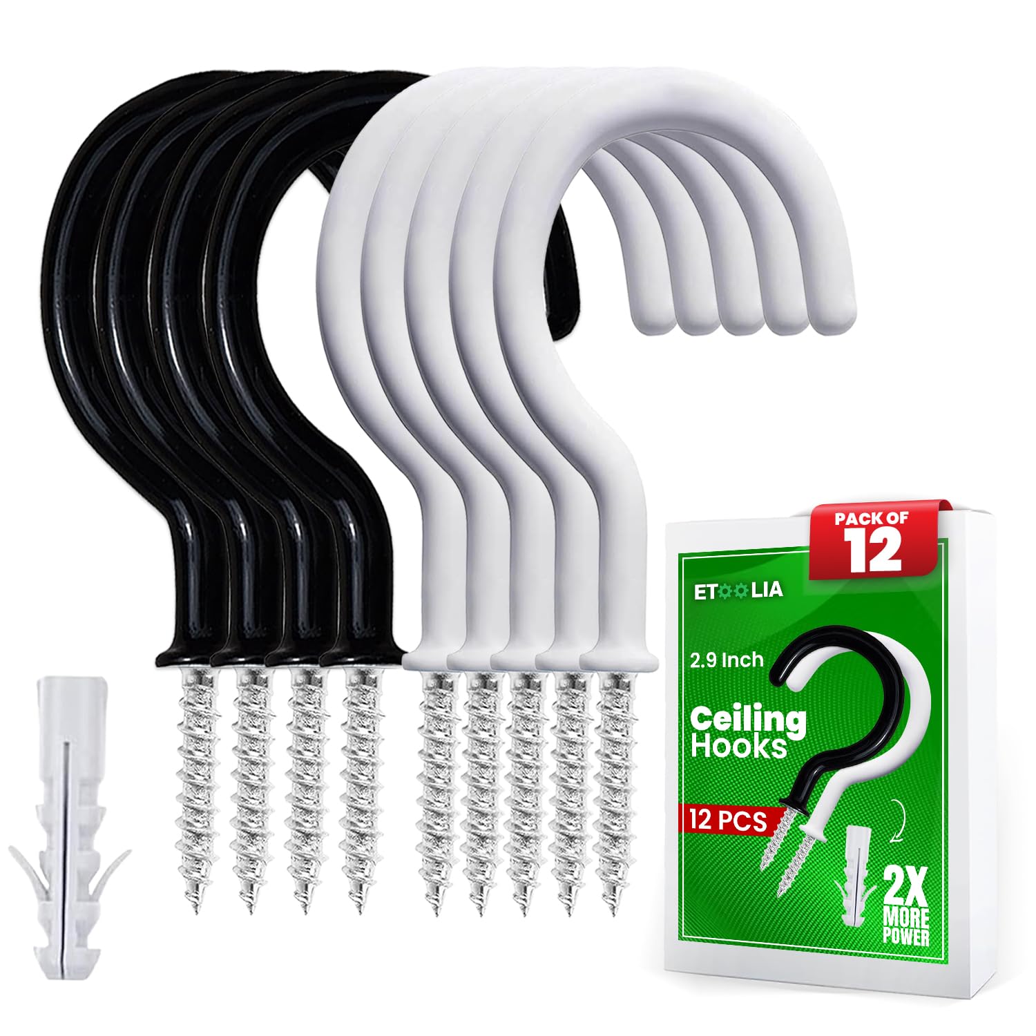 Photo 1 of Etoolia 12 Pcs Ceiling Hooks for Hanging Plants - 2.9 inches Heavy Duty, Hanging for Christmas Lights, Cups, Decors - White Vinyl Coated Screw in Plant Hanger Hook Indoor and Outdoor