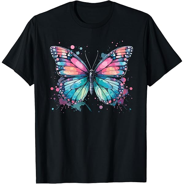 Amazon.com: Butterfly Graphic Black Print Distressed T-Shirt