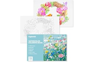 Lightwish Watercolor Coloring Book for Adults & Beginners, 100% Cotton 300gsm/140lb Acid-Free Hot Press Paper, 8.3 x 5.6 Inch