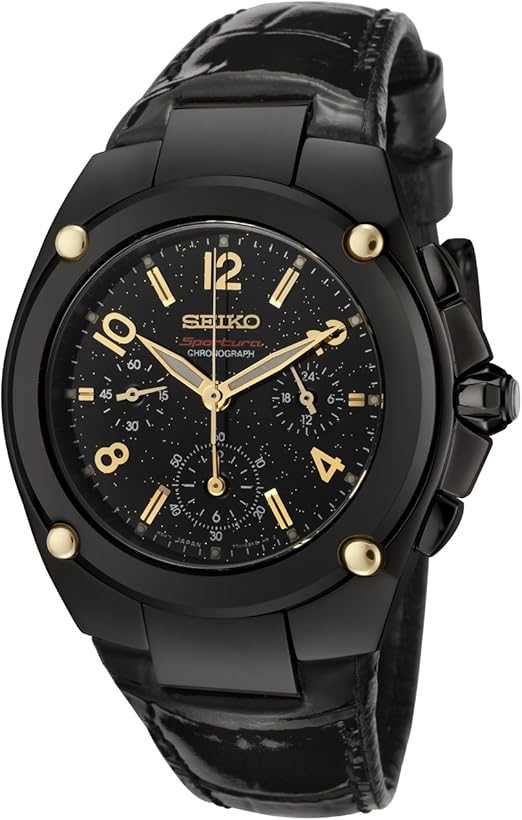 seiko watch women's black leather strap
