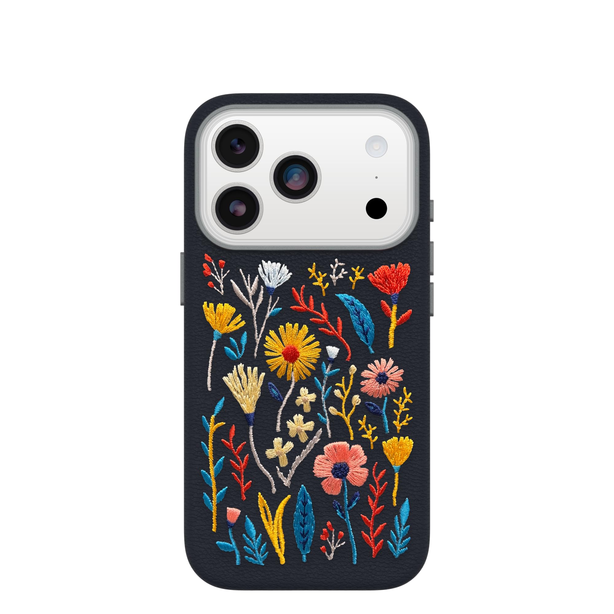 Photo 1 of OtterBox iPhone 17 Pro Symmetry Series Cactus Leather Embroidery Case - Enchanted Garden - Blue