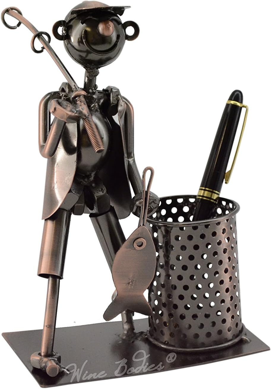 Fisherman with Fishing Pole and Fish Metal Pen or Pencil