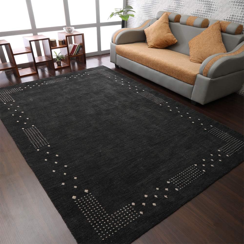 Rugsotic Carpets Hand Knotted Gabbeh Wool 8'x10' Area Rug Contemporary Charcoal L00530