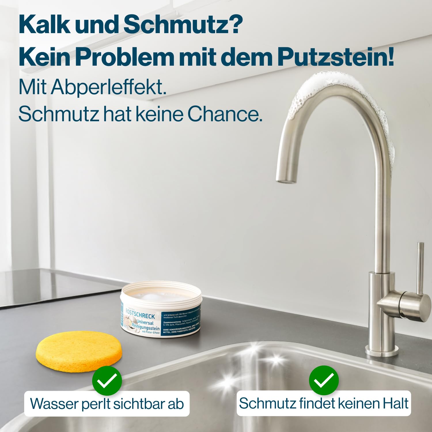 Rokitta’s Rostschreck Putzstein Universalreiniger – Ceranfeldreiniger & Reinigungsstein mit Schwamm – Universalstein Putzpaste für Bad, Backofen & Silgranit – Grüner Putzstein, 300 g 2