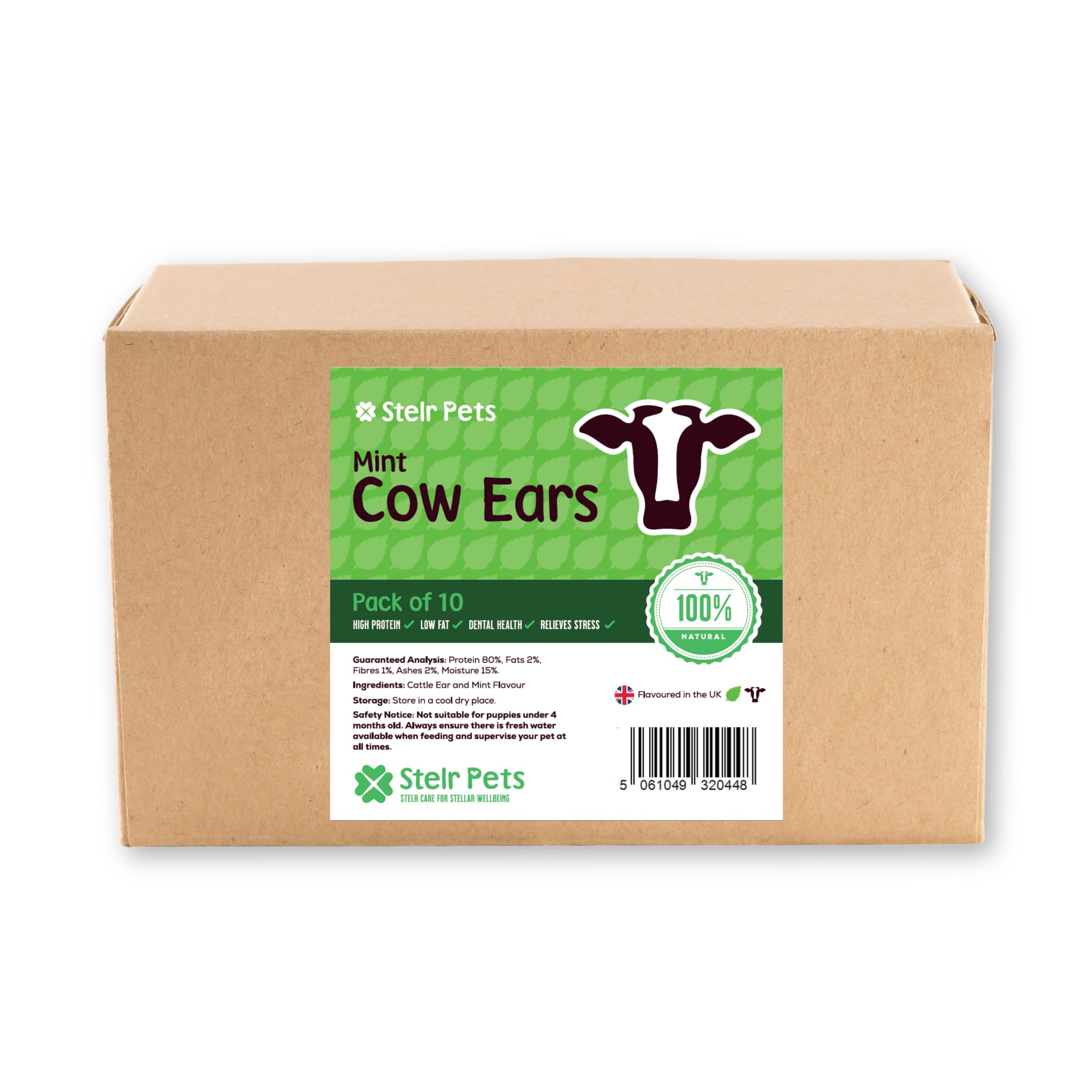 Cows Ears for Dogs (Mint Flavour, Pack of 10) - 100% Natural Fresh Breath Chews - Low Fat Alternative to Pigs Ears for Dogs and Puppies