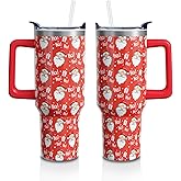 Christmas Red Santa Claus Gifts for Women Men, Xmas Ho Stainless Steel Insulated Travel Coffee Cup, 40 Oz Tumbler with Handle and Straw, Winter Holiday Water Bottle (1 PC)