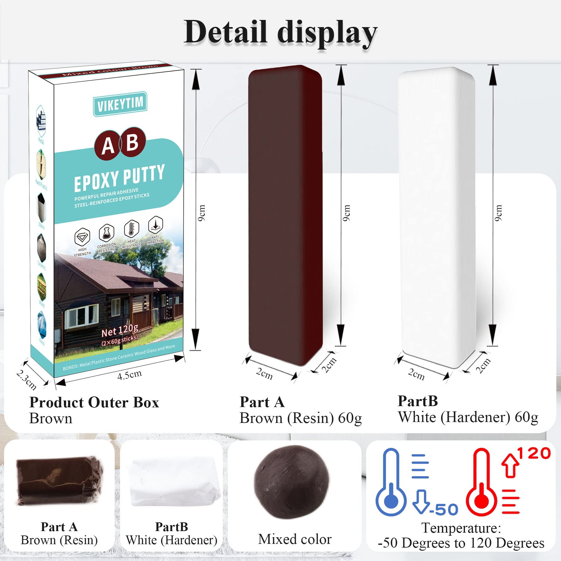 VIKEYTIM Epoxy Putty, 120g Quick Leak Repair Epoxy Putty Plastic Ceramic Acrylic Metal Stone Wood Glass Bonding And Repair Putty Stick White~p209526554 - View #5