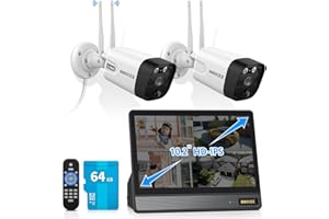 OOSSXX (10’’ UHD Monitor 2-Way Audio 2-Antennas Enchance WiFi Wireless 5MP PIR Outdoor Camera Wireless Home Security Cameras System with Monitor Indoor Video Surveillance DVR Set