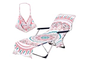 TREESWIFT Bohemia Beach Chair Cover with Side Pockets Thick and Quick Dry Chaise Lounge Chair Towel Cover for Sun Lounger Pool Sunbathing Garden Beach Hotel No Sliding (Pink)