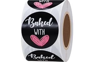 Hybsk Baked with Pink Love Stickers Stickers for Bakeries Bake Sales Presents Weddings Baby Showers Events Baking Stickers 50