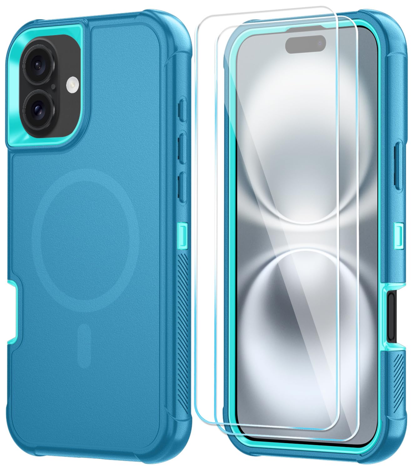 SunStory Magnetic for iPhone 16 Plus Case with HD Screen Protector, Compatible with MagSafe, 3-Layer Heavy Duty Full-Body Cover, 3 in 1 Hybrid Protective Case for iPhone 16 Plus 6.7",LakeSkyBlue