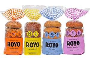 ROYO BREAD CO. ROYO Classic Bagels, 70-80 Calories, 5-6G Net Carbs,10G Protein (Starter Pack 4 Variations- 1 Artisan bread, 1 Cinnamon Raisin, 1 Plain, and 1 Everything Bagel)