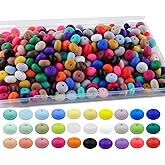 100Pcs Silicone Lentil Beads, 14mm Abacus Bulk Spacer Jewelry DIY Lanyard Beads for Making Necklace & Keychain Accessories Mixed Random Color