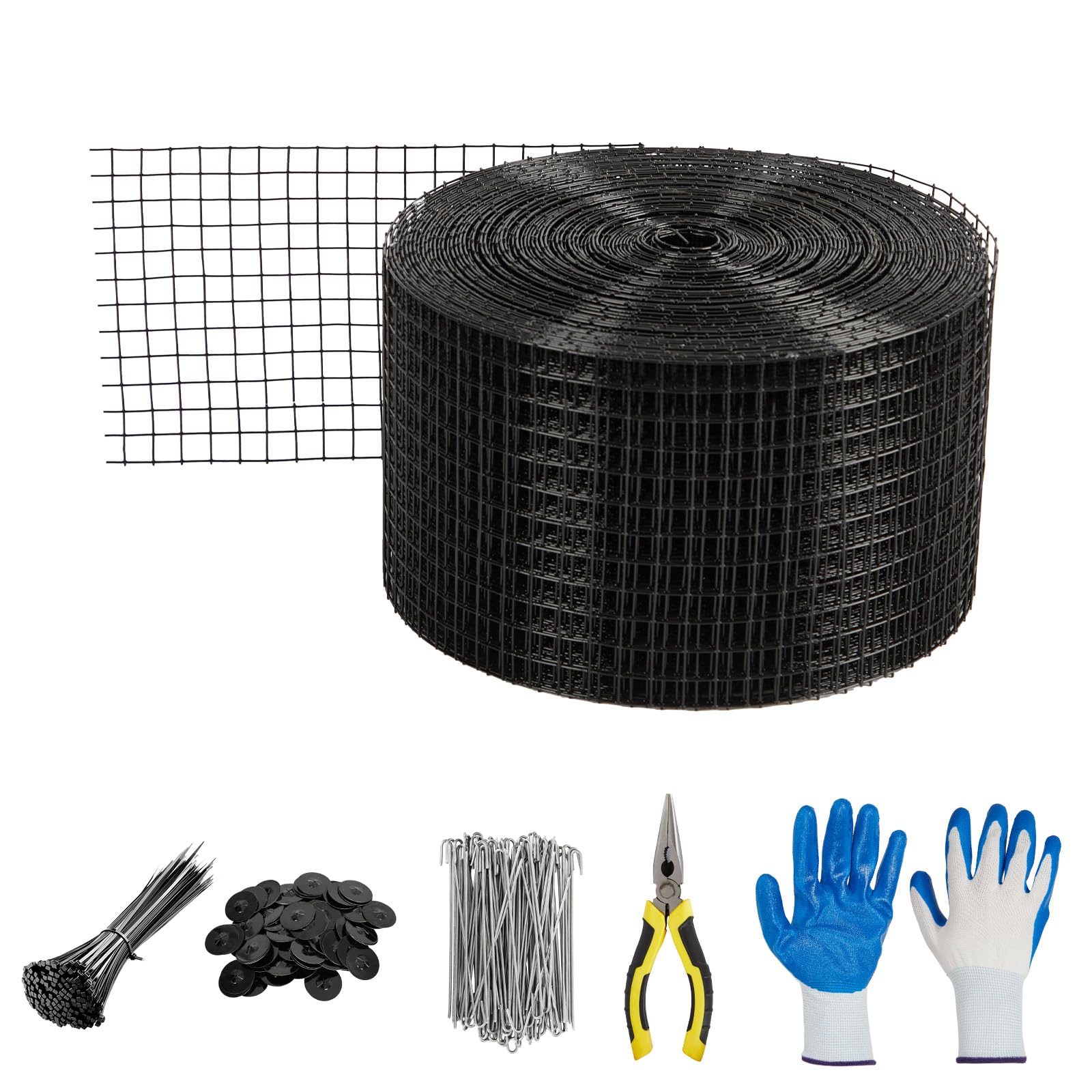 Photo 1 of Towallmark 6In x 100Ft Solar Panel Critter Guard Mesh - Heavy Duty PVC Coated Wire Mesh with 100 Fastener Clips, 100 Cable Ties, Gloves & Pliers for Bird and Rodent Protection Under Solar Panels