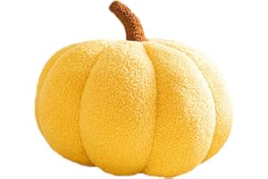 COSGOO 3D Pumpkin Throw Pillow Hugging, Fluffy Pumpkin Plush Pumpkin Stuffed Animal Toys, Pumpkin Pillow Sofa Cushion Pumpkin for Home Decor Halloween, Christmas or Birthday Party (Yellow, 12 Inch)