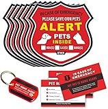 Pet Alert Stickers –Emergency Pets Rescue Stickers Static Cling Window Decals (6 Pack), Bonus: Pet Home Alone Wallet Card & Key Tag - NO Adhesive, Removable, UV Resistant