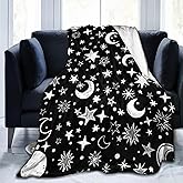 Star Moon Black and White Blanket, Soft Blankets Flannel Bed Throw Cozy Lightweight Plush Gifts for Women Men Boys Girls Sofa Couch Bedroom Living Rooms Warm All Season, Home Decor, Small 50"x40"