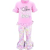 Unique Baby 2 Piece Girls Double Ruffle Leggings Outfit with Short Sleeve Shirt Kid and Toddler Clothes Set