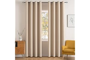 MIULEE Room Darkening Curtains Thermal Insulated Black Out Drapes Solid Window Treatment Long Grommet Light Blocking Blackout Curtain for Living Room Bedroom 2 Panels Set 52 x 84 inch Length Beige