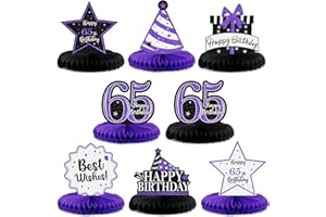 LASKYER Happy 65th Birthday Party Decorations, Glitter Shiny Honeycomb Table Centerpieces 65 Years Old Birthday Party Photoprop Sign. - Purple Glitter