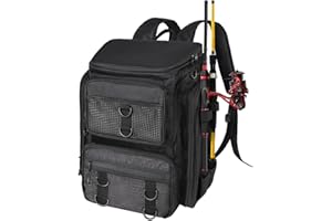 Vangue Fishing Backpack with Rod Holders Waterproof Rain Cover Large Tackle Box Store Fishing Accessories for Fishing Camping Hiking Gift for Men Father(Black)