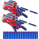 keumi 2 Sets Spider Web Shooters Valentines Day for Kids Easter Decorations Basket Stuffers Cosplay Launcher Gloves with Wrist Toy Set Hero Webs Shooter for Kids