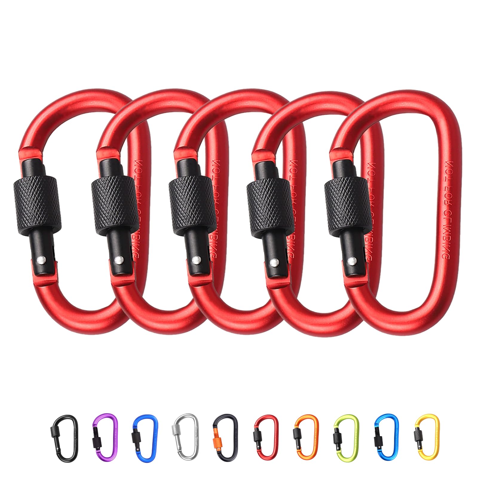 5Pcs Carabiner Clip Locking Carabiner, 7.8cm/3inch Red Aluminum Alloy D-Ring Carabiners Key Locking Key Chain Clip Hook for Camping, Hiking, Traveling, Fishing, Backpack Keychains Keyring Outdoor