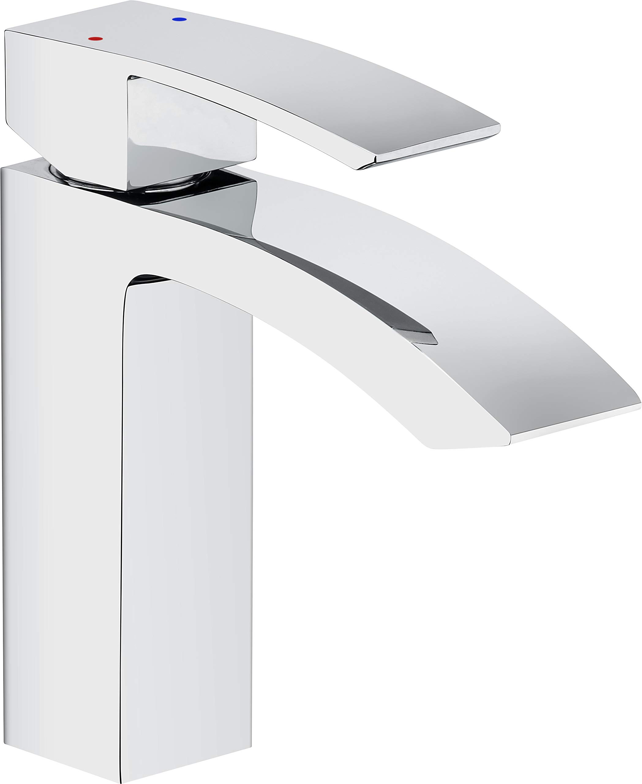 Cornat “Fortizza” single lever washbasin faucet - high-quality brass body - chrome-plated - with pull drain fitting/low pressure faucet/bathroom faucet/FOR12, silver, height 157 mm | depth 149 mm