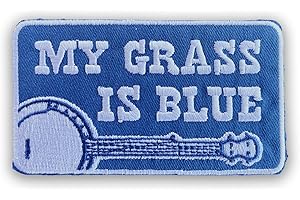GIANT STEP DESIGN CO. My Grass Is Blue Embroidered Banjo Bluegrass Patch - Iron-On Patch 3.5" x 2"