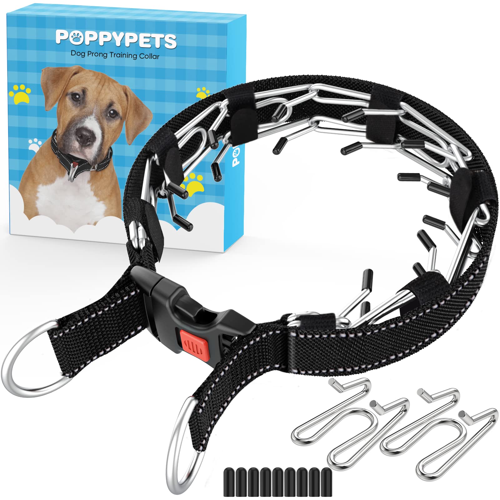 POPPYPETS Prong Dog Training Collar for Dogs with Rubber Tips, Stainless  Steel Dog Collar for Large Dogs (Blue