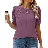 WEACZZY Women’s Short Sleeve T-Shits Pleated Design Crew Neck Puff Sleeves Tunic Top Basic Casual Blouse Fashion Outfits 2026