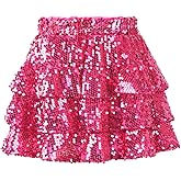 WELAKEN Sparkle Sequin Skirt for Girls Kids Elastic Waist Three Layer Ruffle Skirt
