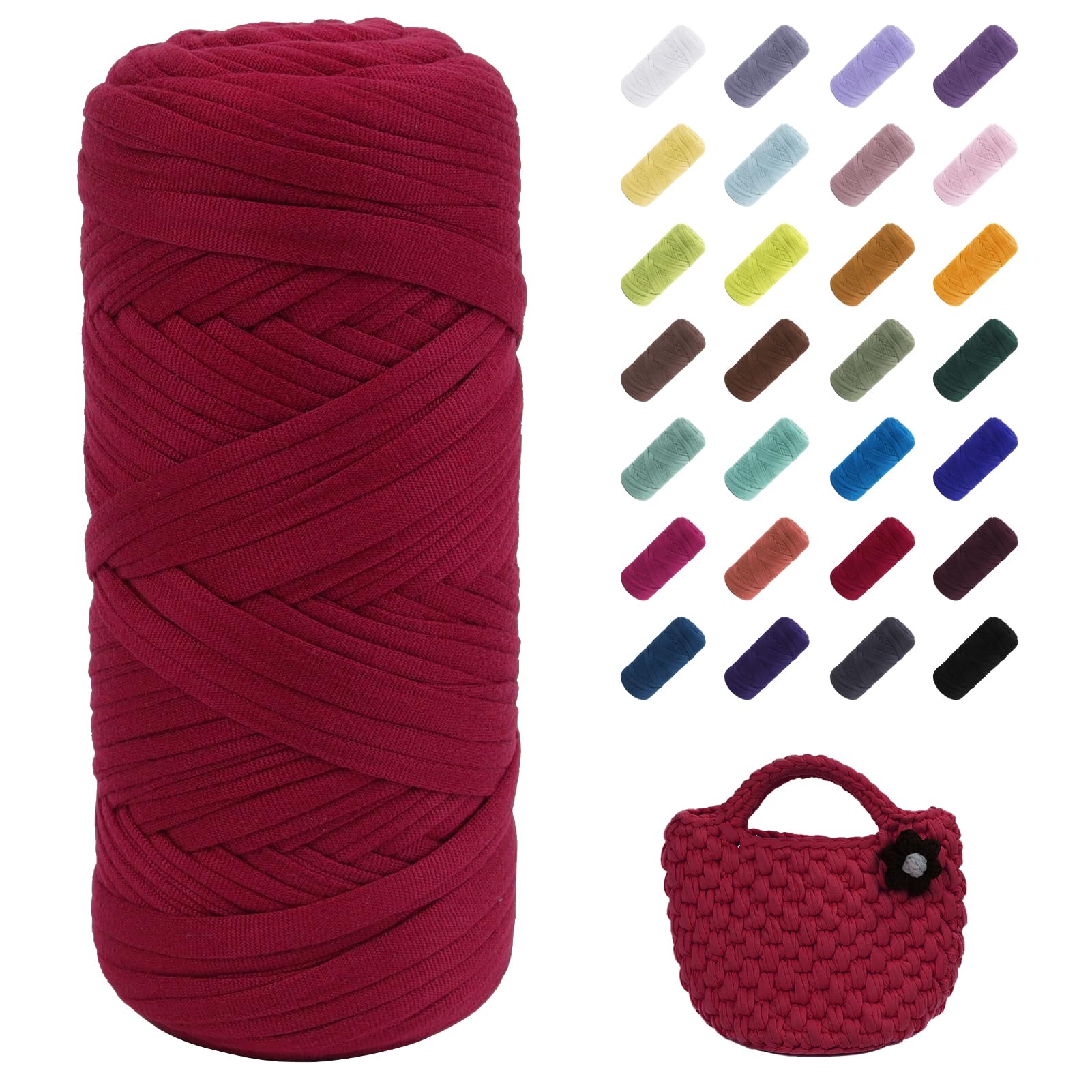 Uiopa T-Shirt Yarn, 200g/196ft Elastic Fabric Cloth Knitting T Shirt Yarn, Red Thick Crochet Fabric Ribbon for Crocheting Bags/Baskets/Rugs, Home Decor, DIY Crafts