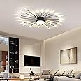 JAYMP Ceiling Light Modern Flower Shape Ceiling Lamp for Living Room Dining Room Flush Mount Metal Acrylic Sputnik Firework Petal LED Lighting Fixture (Matte Black, 28+1 Lights)