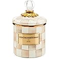 MACKENZIE-CHILDS Demi Enamel Canister, Kitchen Storage Container with Lid, Brown-and-White Mocha Check