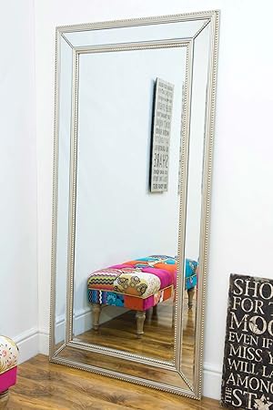 Large Silver Beaded Edge Modern Venetian Wall Mirror 5ft11 X 2ft11 180cm X 90cm