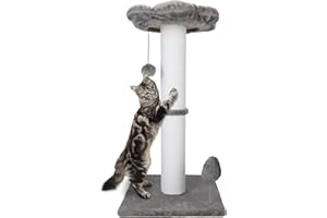 Ahomdoo Cat Scratching Post 30 Inches Heavy Duty and Thicker Cat Scratching Post Sisal Rope with Hanging Ball and Flower Cat Perch for Indoor Cats and Adult(Grey)
