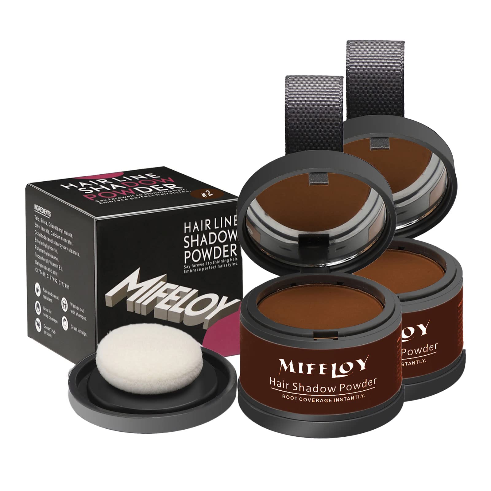 MIFELOY 2 Pcs Root Cover Up Powder, Touch Up Hair Color for Grey, Roots Concealer for Beard Line Eyebrow, Instantly Conceals Hair Loss, Roots Coverage Powder for Thinning Grays Hairline, Medium Brown