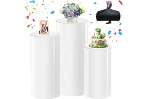 Pohoudy Cylinder Stands for Party - 3pcs White Pedestal Stand(with Storage Bag), Cilindros Para Fiestas Redondos Blancos, Round Display Plinth Cake Tables for Parties Birthday Wedding