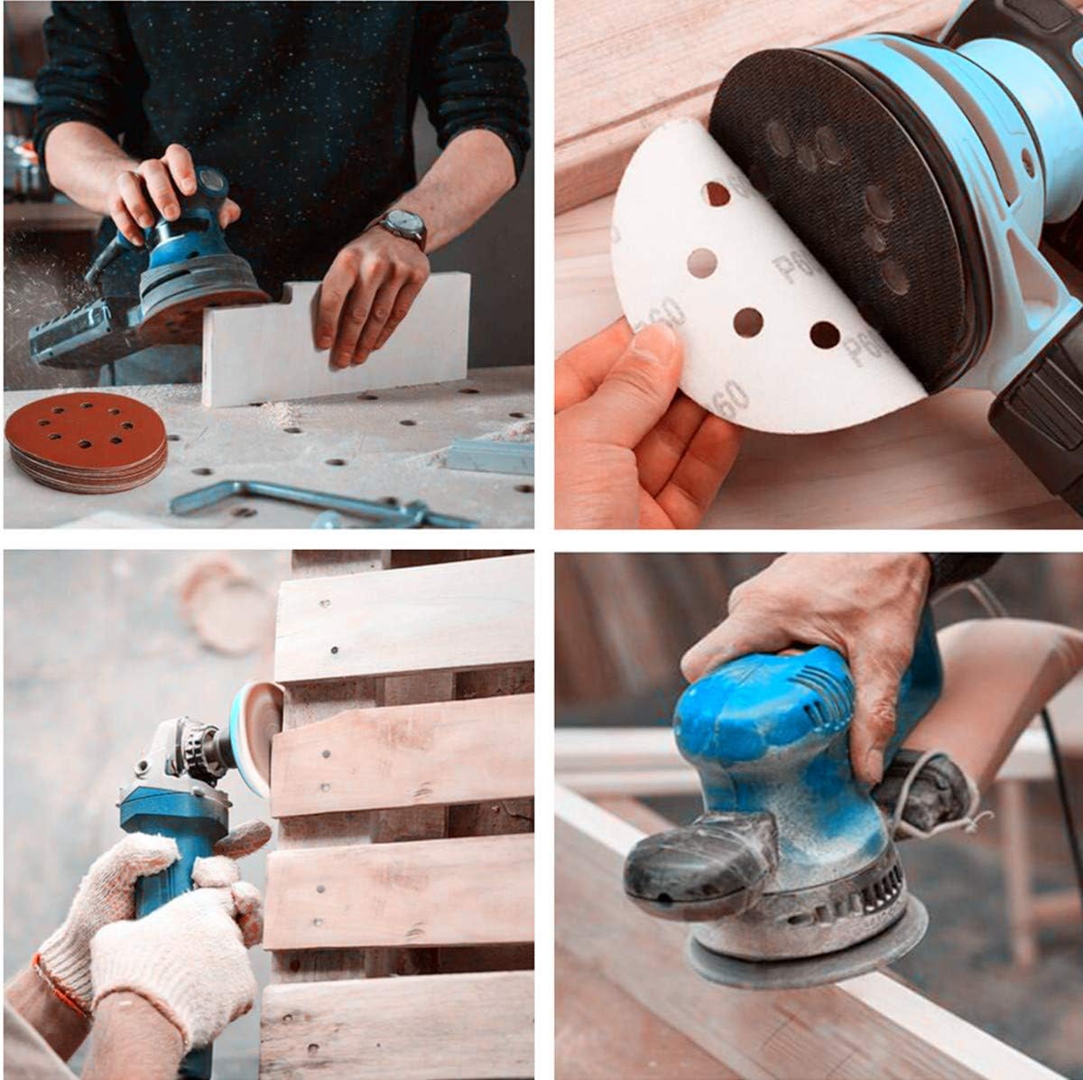 90pcs Sanding Discs, 5 Inch 8 Hole with Hook and Loop Sand Paper for Random Orbital Sander, 9 Grades Include 40 80 120 150 240 320 400 800 1000 Grits - - 