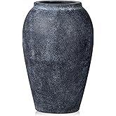 Handmade Flower Vase, 9.6" Tall Terracotta Vase, Vintage Ceramic vase, Rustic Antique Vase Décor, Wide Mouth, Matte Finish for Home Office Resto Café Décor